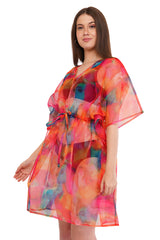Red Blue Beach Kaftan with strings             