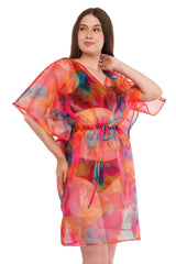 Red Blue Beach Kaftan with strings             