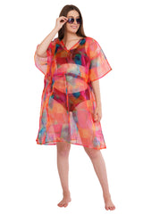 Red Blue Beach Kaftan with strings             