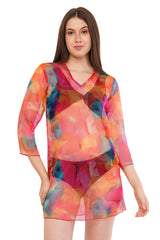 Red Blue Beach Throw Kurti          