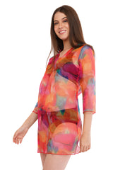 Red Blue Beach Throw Kurti          