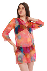 Red Blue Beach Throw Kurti          