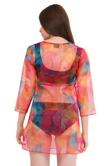 Red Blue Beach Throw Kurti          