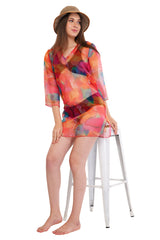 Red Blue Beach Throw Kurti          