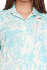 White Turquoise Blue Shirt & Pant Co-Ord  Set                                             