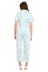 White Turquoise Blue Shirt & Pant Co-Ord  Set                                             