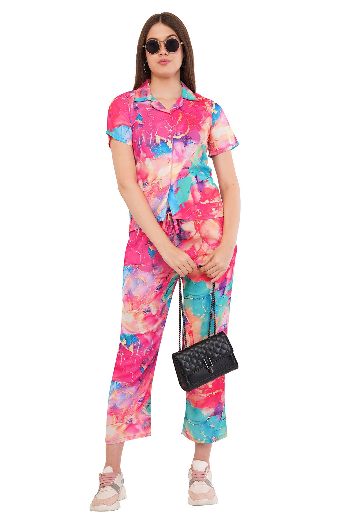 Pink Marble Shirt & Pant Co-Ord  Set