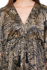 Black Marble Flared Long Tier Dress with Strings