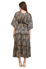 Black Marble Flared Long Tier Dress with Strings