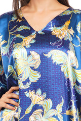 Blue Floral Long Kaftan with strings on the inside