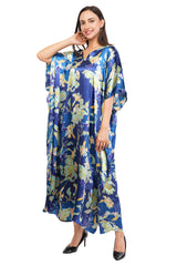 Blue Floral Long Kaftan with strings on the inside