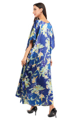 Blue Floral Long Kaftan with strings on the inside