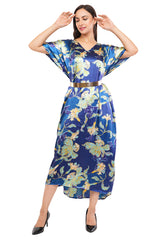 Blue Floral Long Kaftan with strings on the inside