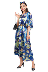 Blue Floral Long Kaftan with strings on the inside