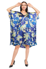 Blue Floral Short Kaftan with strings on the inside               