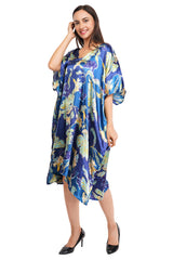 Blue Floral Short Kaftan with strings on the inside               