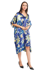 Blue Floral Short Kaftan with strings on the inside               
