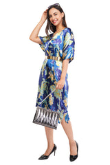 Blue Floral Short Kaftan with strings on the inside               