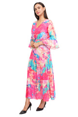 Pink Marble Flared Long A-Line Tier Dres