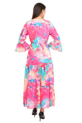 Pink Marble Flared Long A-Line Tier Dres