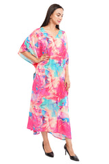Pink Marbal Long Kaftan with strings on the inside