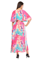 Pink Marbal Long Kaftan with strings on the inside