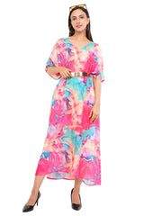 Pink Marbal Long Kaftan with strings on the inside