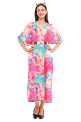 Pink Marbal Long Kaftan with strings on the inside