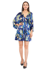 Blue Floral Flared Short Tier Dress with Strings               