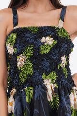 White Flower Smock Flare dress     