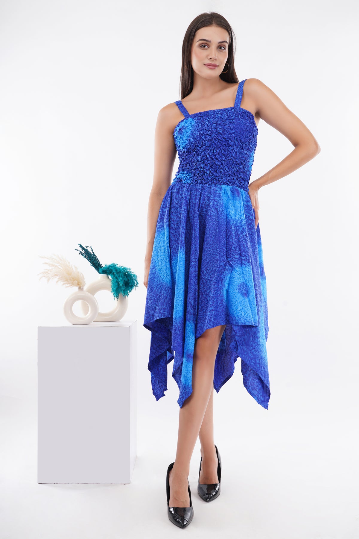 Ocean Blue Smock Flare Dress/Majestic Blue Smock Flare Dress