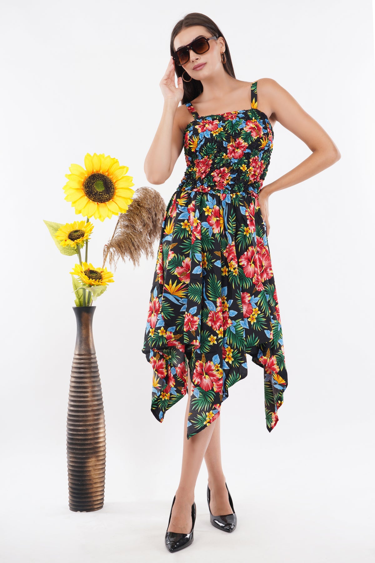 Tropical Paradise Smock Flare Dress     
