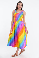 Rainbow Long Smock Dress with Belt      