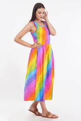 Rainbow Long Smock Dress with Belt      