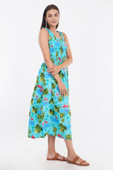 Ocean Blue Long Smock Dress with Belt     