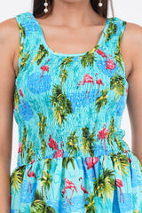 Ocean Blue Long Smock Dress with Belt     