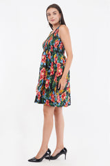 Tropical Flowers Short Smocked Dress