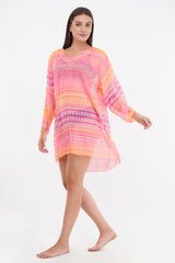 Embroidered Neon Pink Beach Throw Kurti