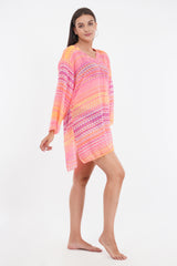 Embroidered Neon Pink Beach Throw Kurti