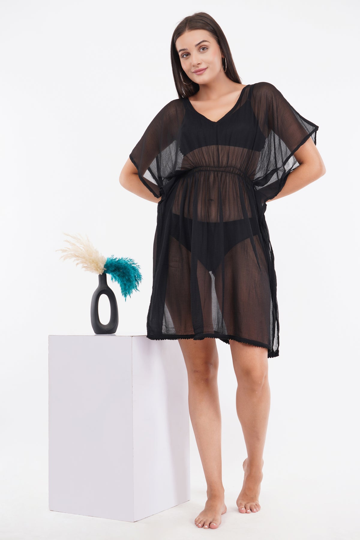 Black Beach Kaftan with Lace