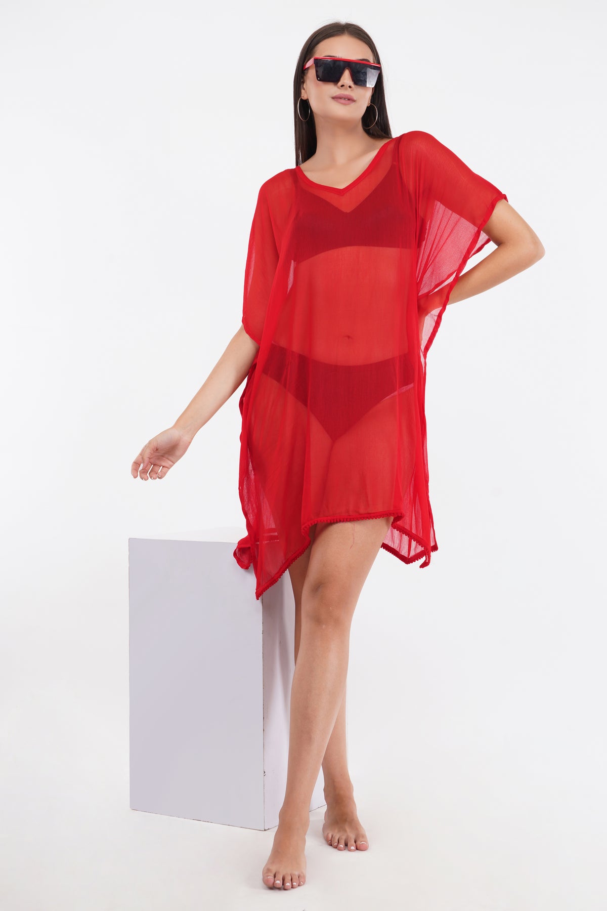 Red Beach Kaftan with Lace     