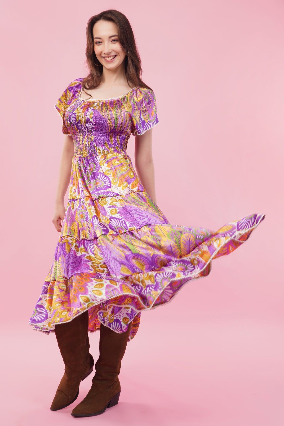 Purple Hues Long Smock Tier Dress