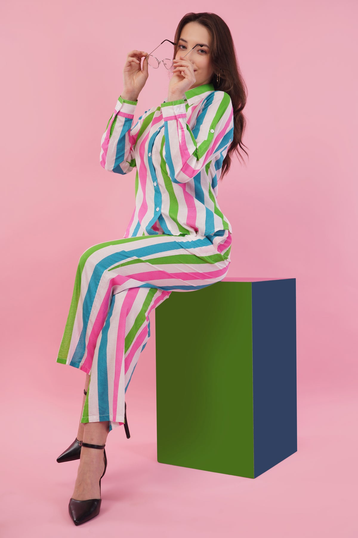 Striped Cotton Shirt & Pant Co-Ord  Set