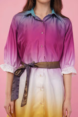 Ombre Short Shirt Dress with Belt