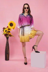 Ombre Short Shirt Dress with Belt