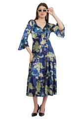 Blue Lily Flared Long A-Line Tier Dress