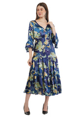 Blue Lily Flared Long A-Line Tier Dress