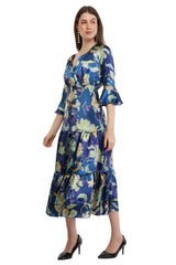 Blue Lily Flared Long A-Line Tier Dress