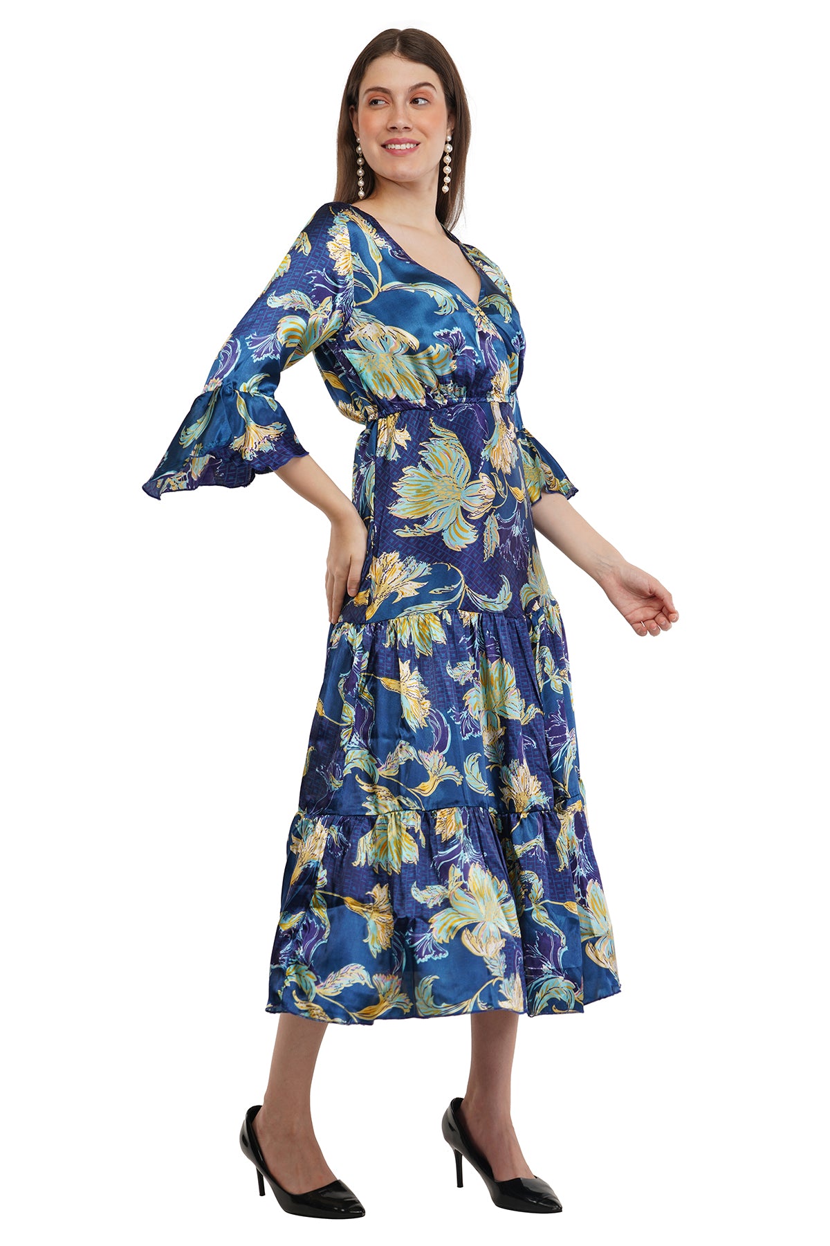 Blue Lily Flared Long A-Line Tier Dress