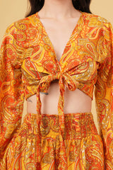 Boho Goddess Bell Sleeve top with Knot & Wide Legged Pant Co-Ord Set